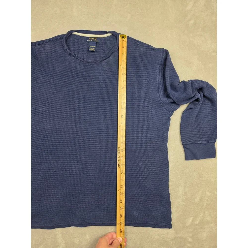 Polo Ralph Lauren Waffle Knit Thermal Men 2XL Blue Crewneck Fits Short Faded